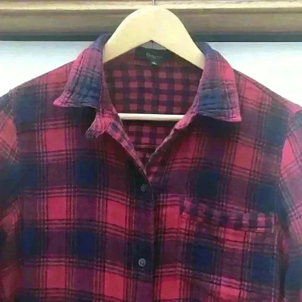 Madewell Plaid Shirt Button Up Long Sleeve Red Black  Size Small - Picture 3 of 10